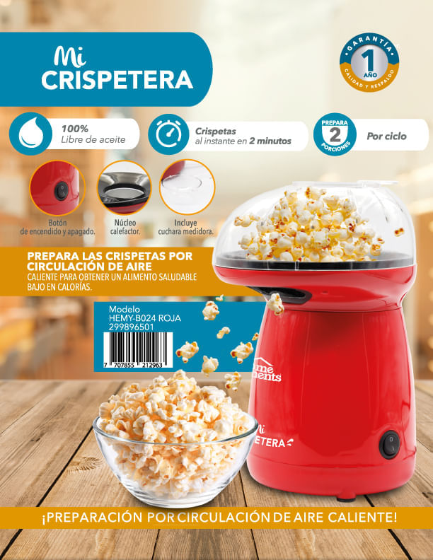 Máquina de palomitas crispetera de maiz sin aceite - Canela Hogar