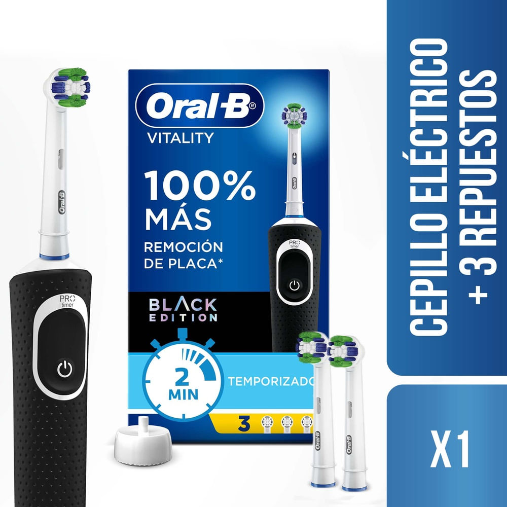 Cepillo Electrico Oral-B Vitality 100 Black Edition + 3 Repuestos - Locatel  Colombia - Locatel